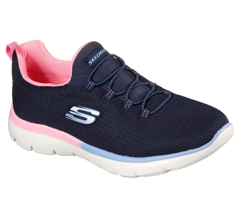 Skechers Summits - Glowing Glitz - Womens Slip On Shoes Navy/Pink [AU-AP5527]